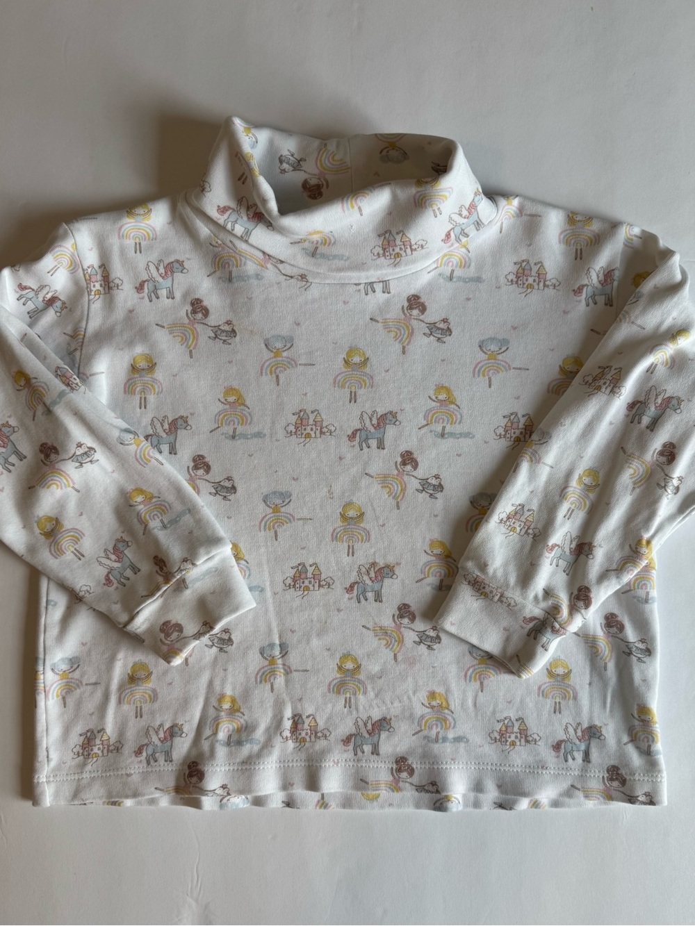 Luigi Girls White Turtleneck Top with Pastel Unicorn & Rainbow Print - 5